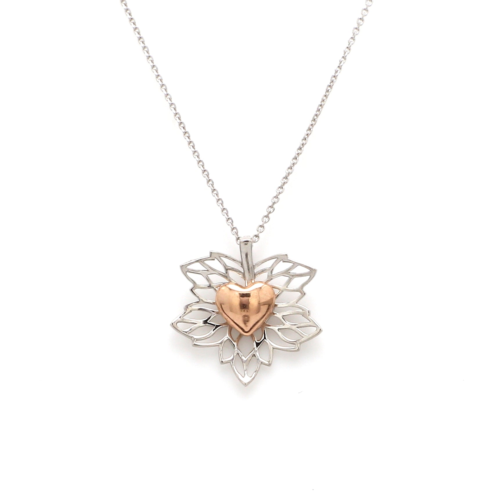 Maple Leaf Heart Platinum Rose Gold Fusion Pendant JL PT P 211   Jewelove.US