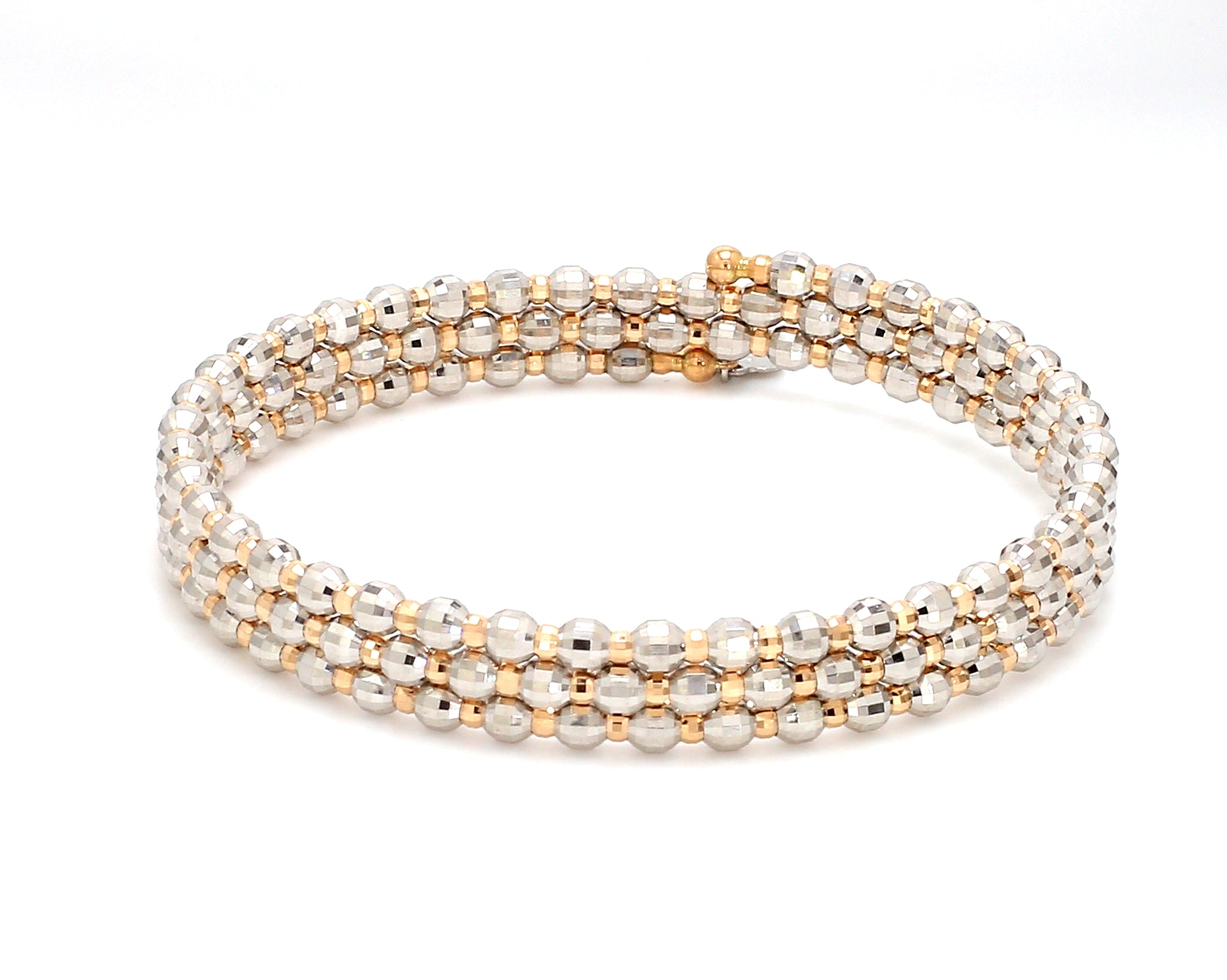 Japanese 3-row Platinum & Rose Gold Bracelet for Women with Diamond Cut Balls JL PTB 768