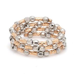 Dazzling Shiny 3-Row Flexible Platinum & Rose Gold Ring with Diamond Cut Balls JL PT 718