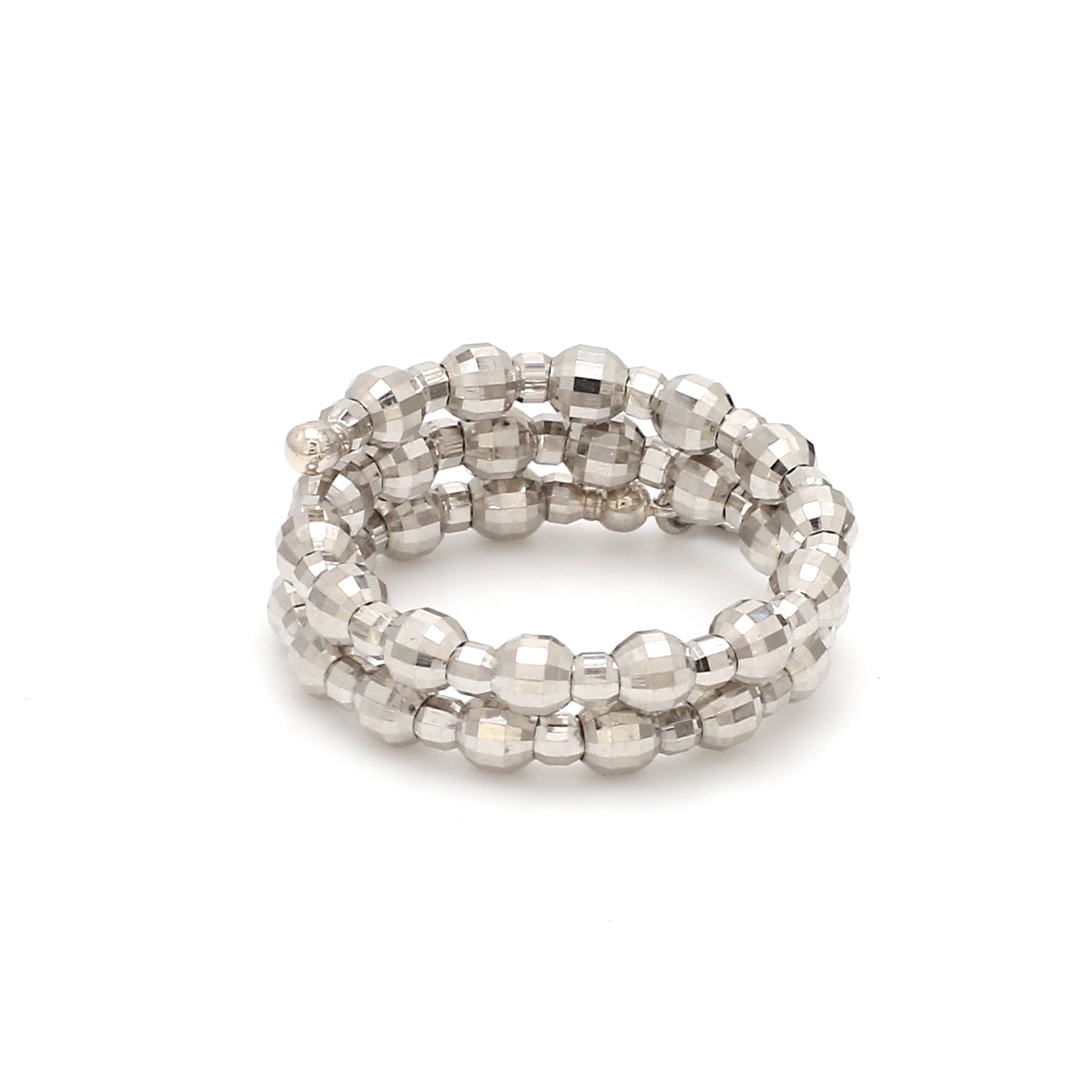 Japanese 2 Row Flexible Size Platinum Ring with Diamond Cut Balls JL PT 1020
