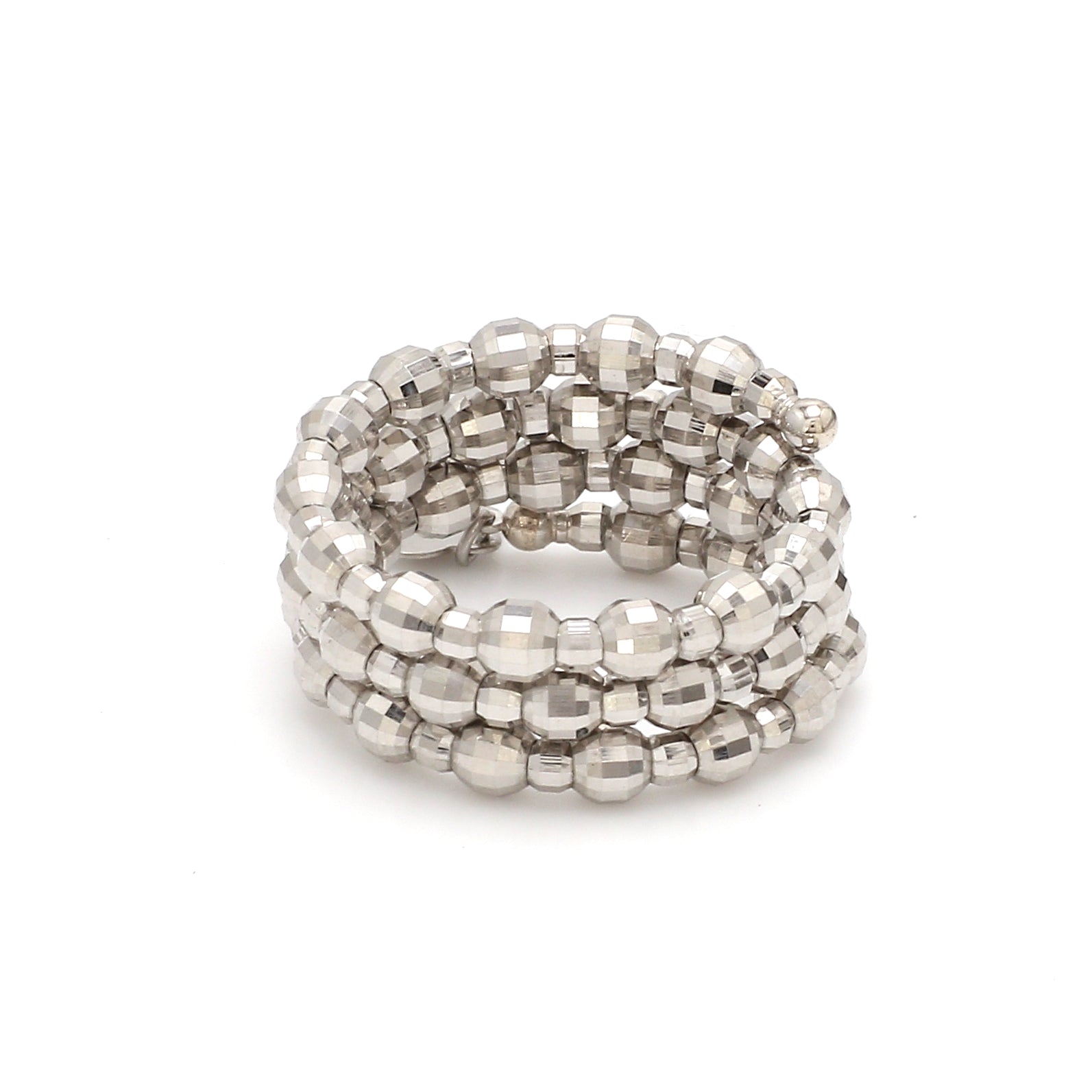Japanese 3 Row Flexible Size Platinum Ring with Diamond Cut Balls JL PT 1019