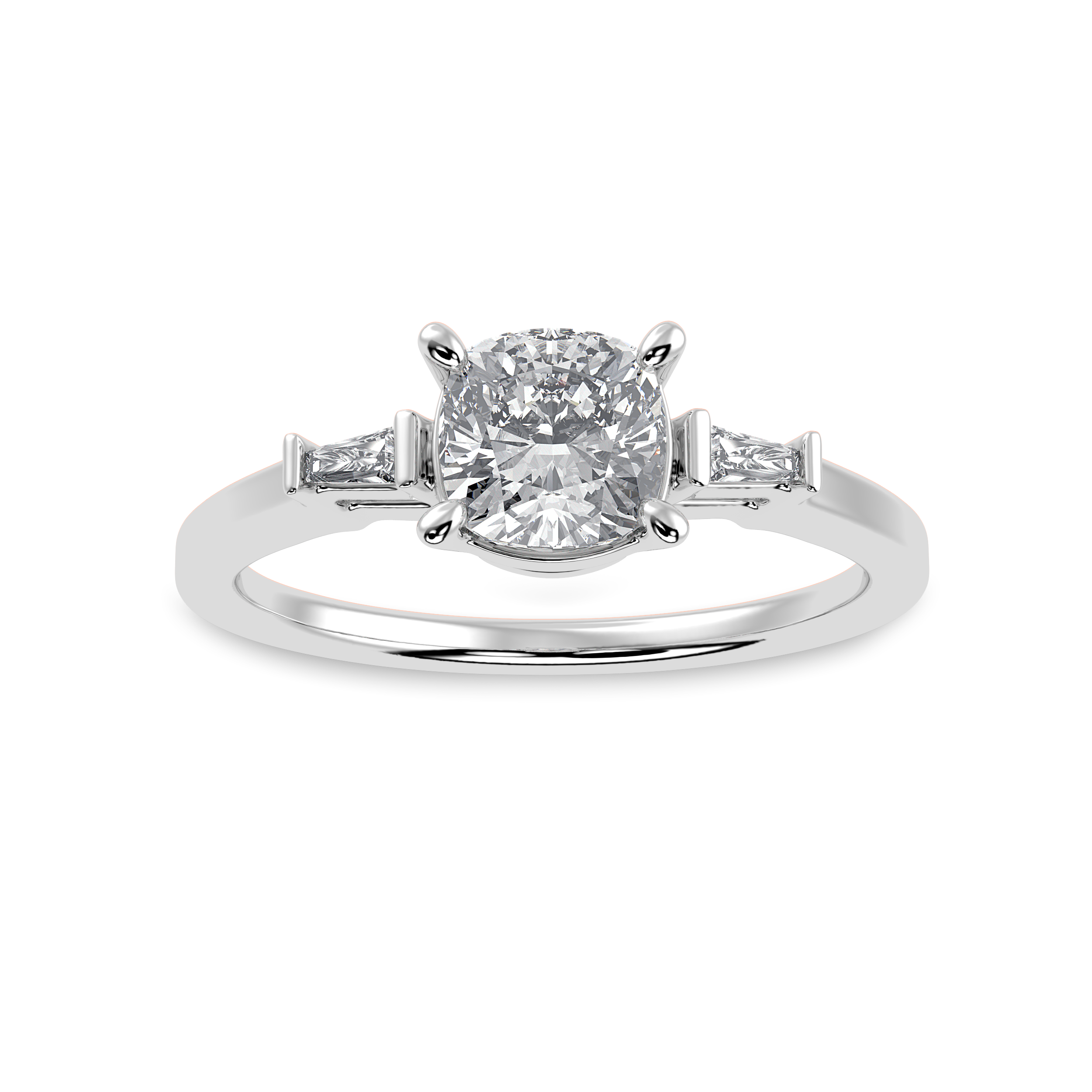30-Pointer Cushion Cut Solitaire with Baguette Diamond Accents Platinum Ring JL PT 1223   Jewelove.US