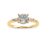 Load image into Gallery viewer, 50-Pointer Cushion Cut Solitaire with Baguette Cut Diamond Accents 18K Yellow Gold Ring JL AU 1223Y-A   Jewelove.US

