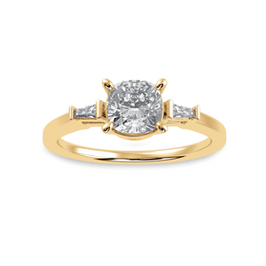 50-Pointer Cushion Cut Solitaire with Baguette Cut Diamond Accents 18K Yellow Gold Ring JL AU 1223Y-A   Jewelove.US
