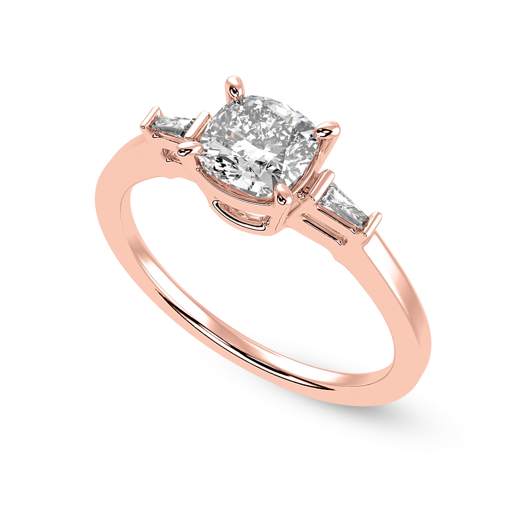 70-Pointer Cushion Cut Solitaire with Baguette Diamond Accents 18K Rose Gold Ring JL AU 1223R-B   Jewelove.US