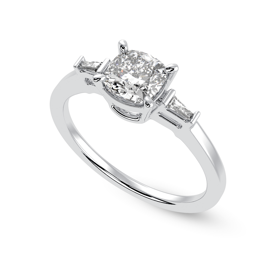 30-Pointer Cushion Cut Solitaire with Baguette Diamond Accents Platinum Ring JL PT 1223   Jewelove.US