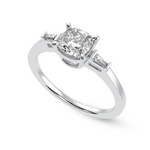 Load image into Gallery viewer, 30-Pointer Cushion Cut Solitaire with Baguette Diamond Accents Platinum Ring JL PT 1223   Jewelove.US

