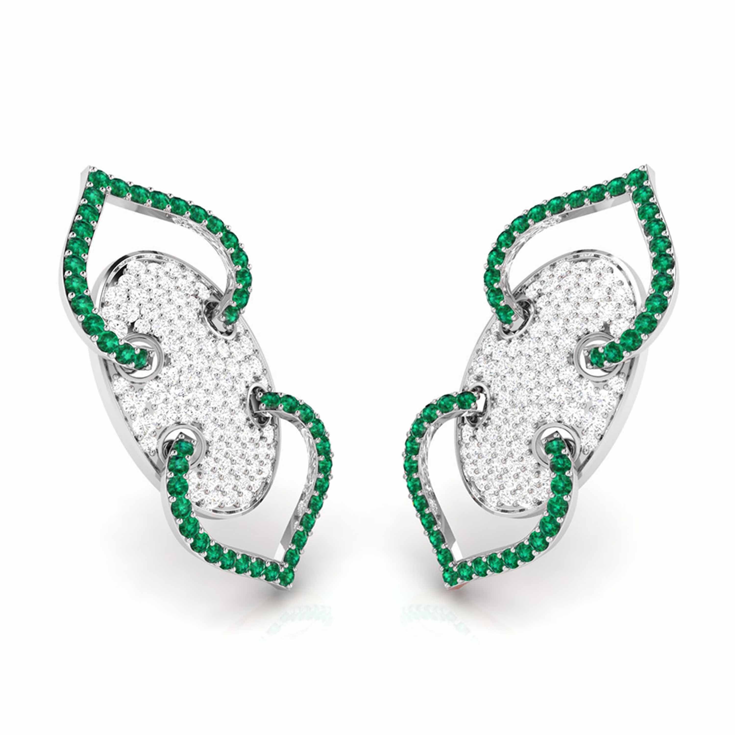 Designer Platinum Diamond & Emerald Earrings for Women JL PT E NL8521E