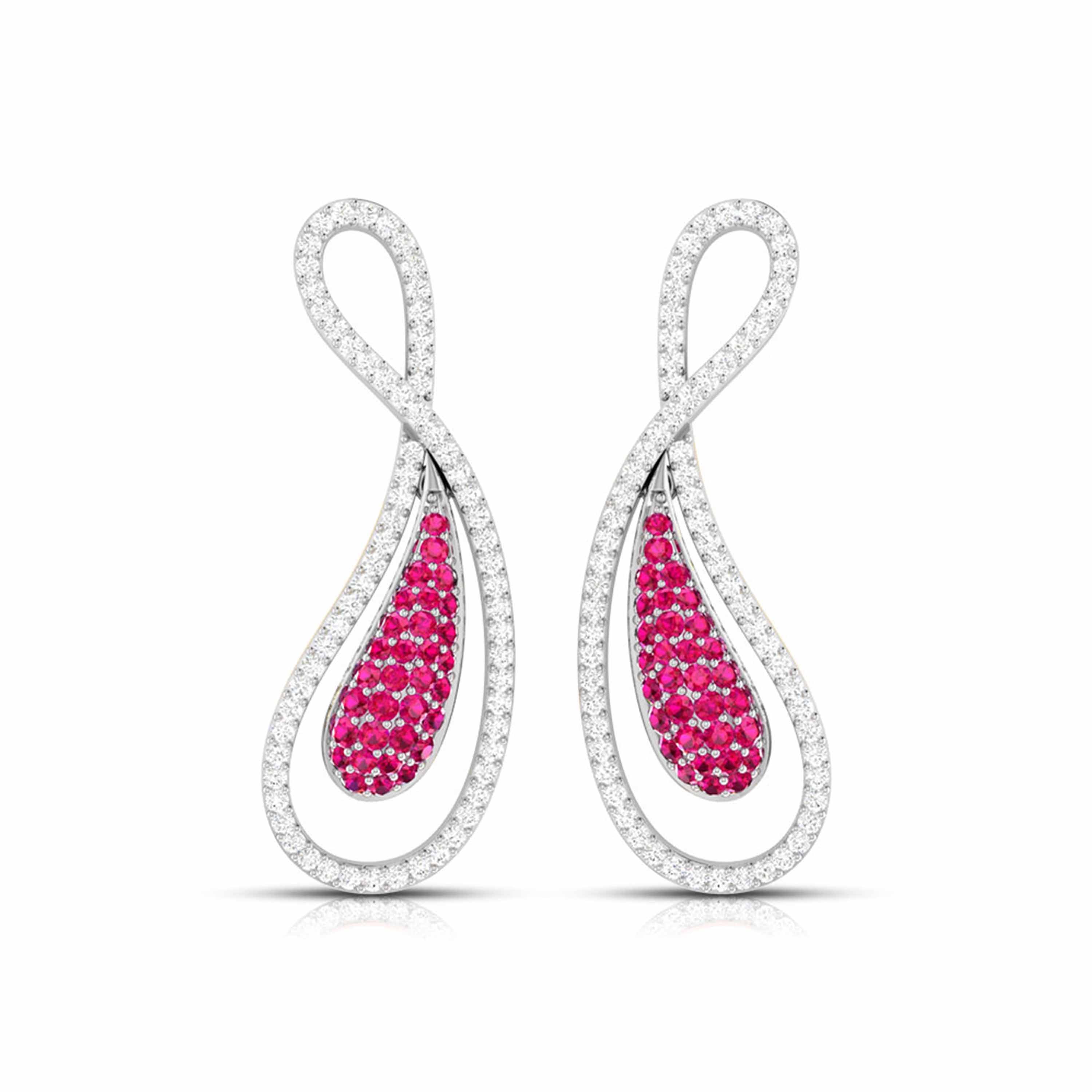 Designer Platinum with Diamond & Ruby Earrings for Women JL PT E NL8523R