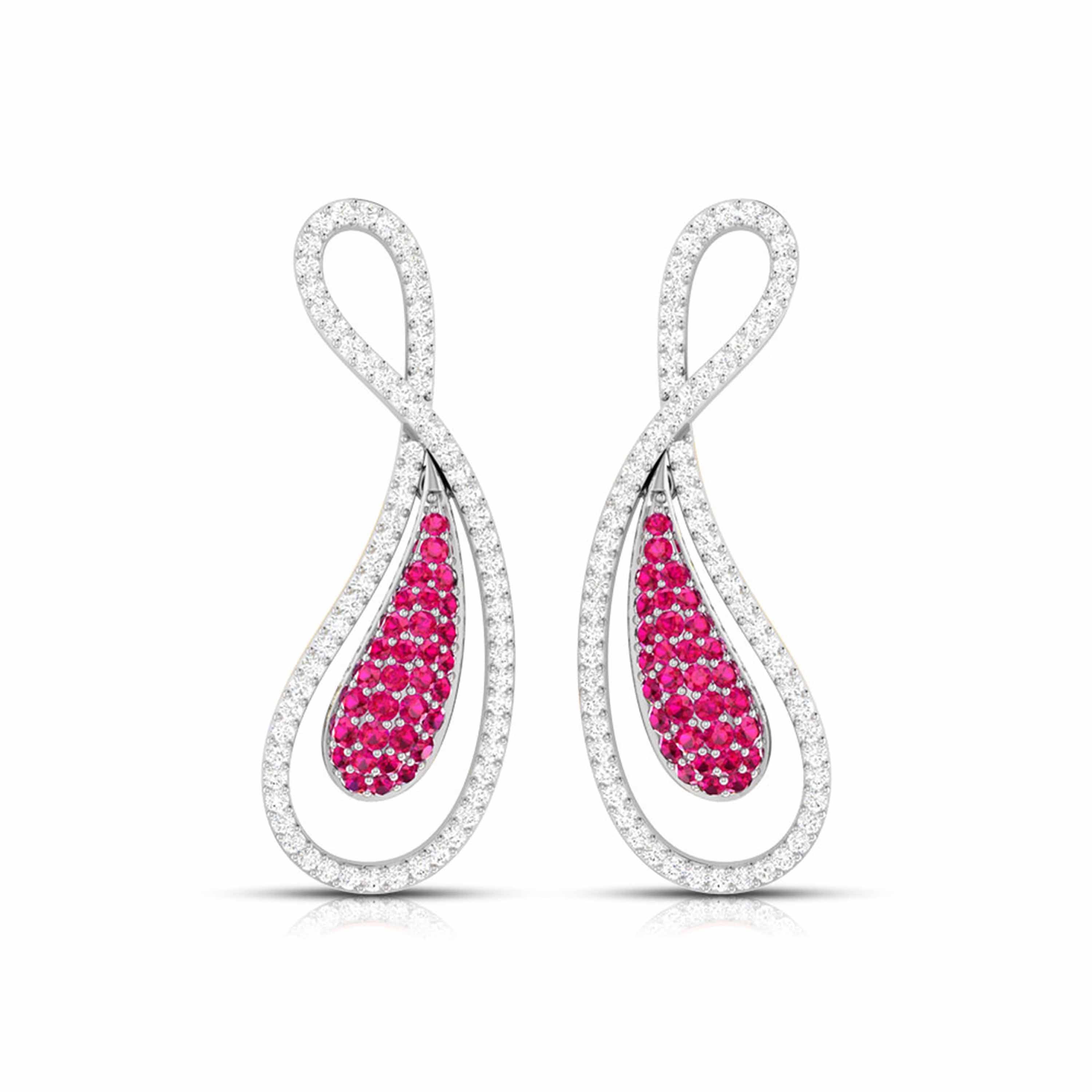 Designer Platinum with Diamond & Ruby Earrings for Women JL PT E NL8523R   Jewelove.US