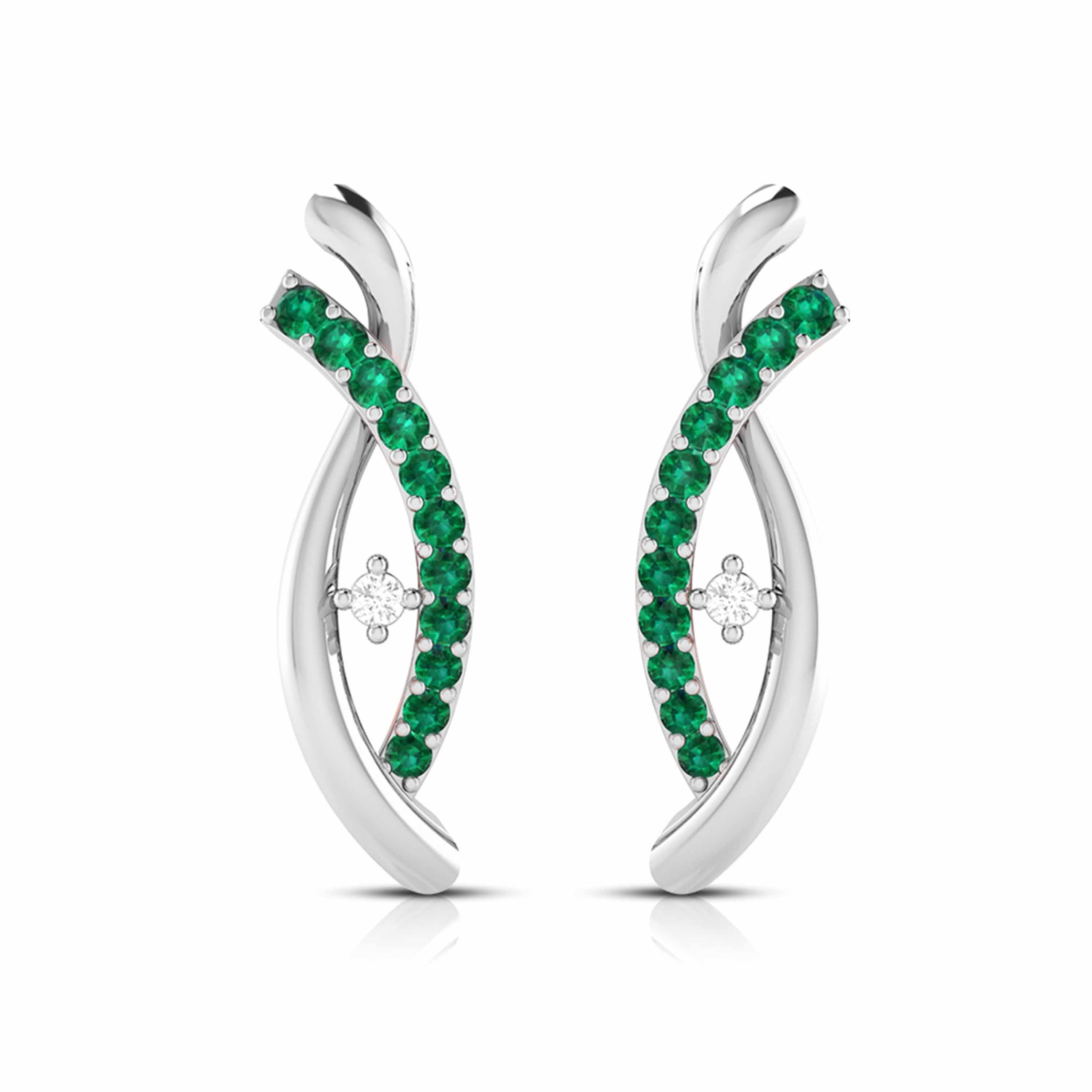 Platinum Diamond Earrings With Emerald for Women JL PT E NL8655