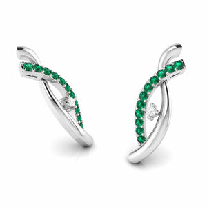 Platinum Diamond Earrings With Emerald for Women JL PT E NL8655