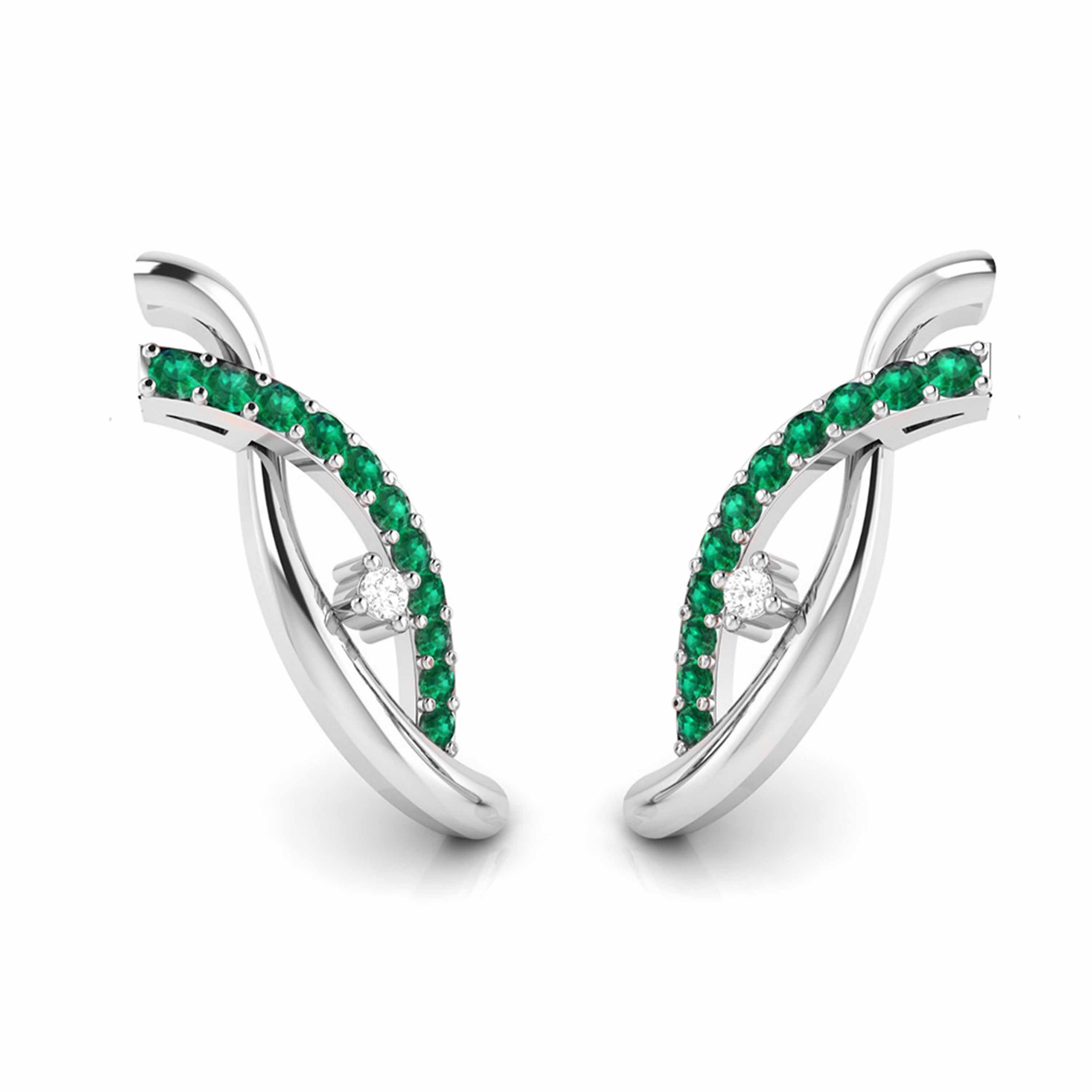 Platinum Diamond Earrings With Emerald for Women JL PT E NL8655