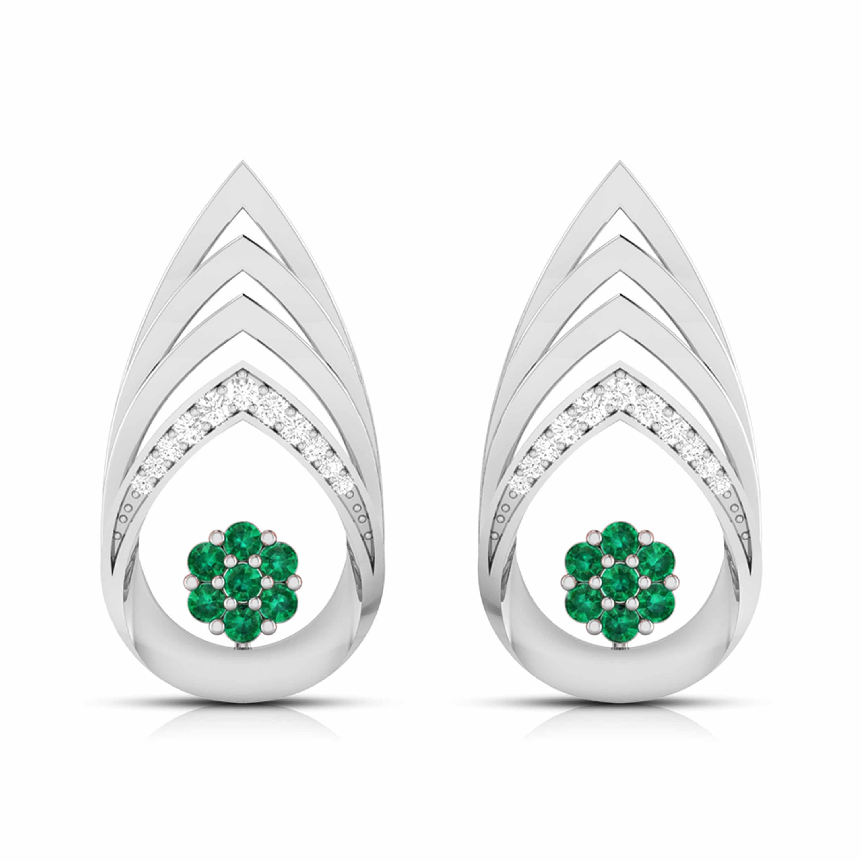 Platinum Diamond Earrings With Emerald for Women JL PT E NL8657
