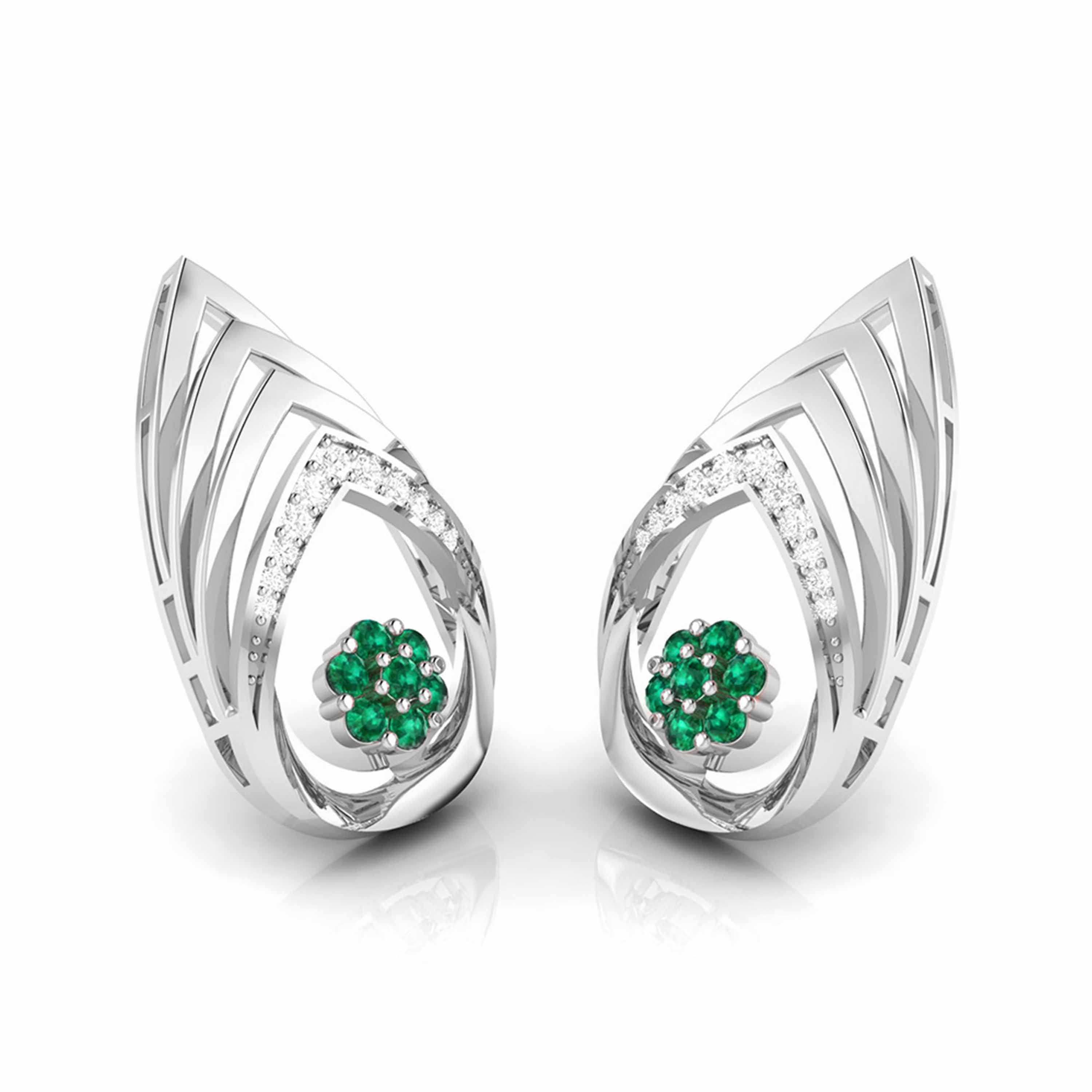Platinum Diamond Earrings With Emerald for Women JL PT E NL8657