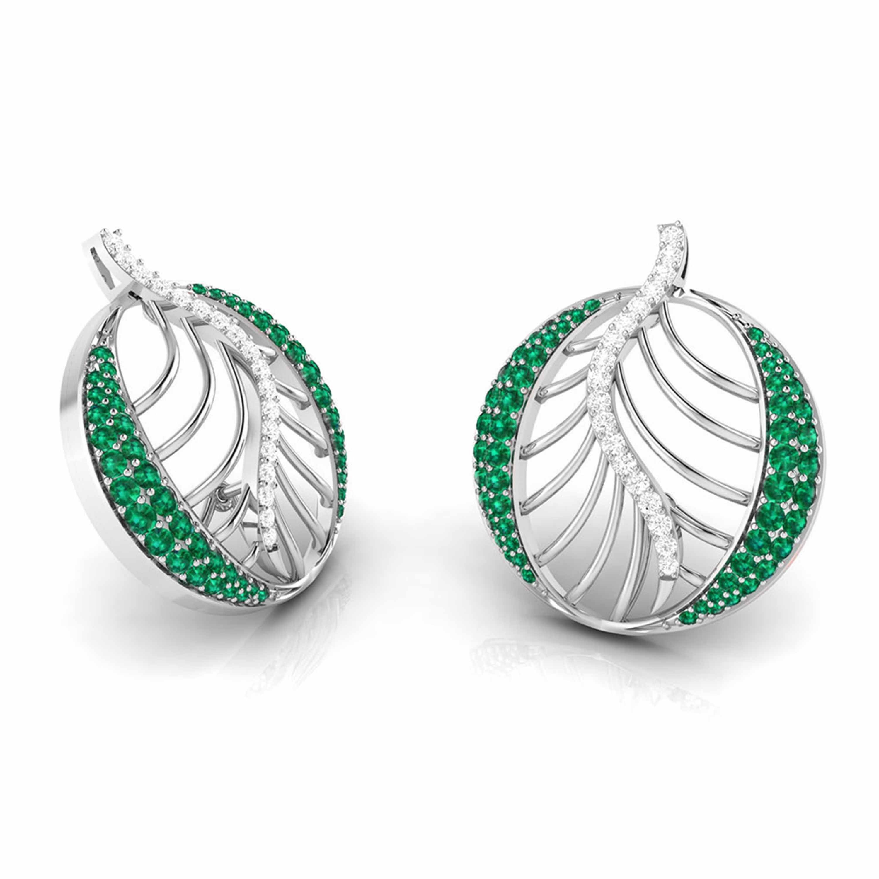 Platinum Diamond Earrings With Emerald for Women JL PT E NL8661   Jewelove.US