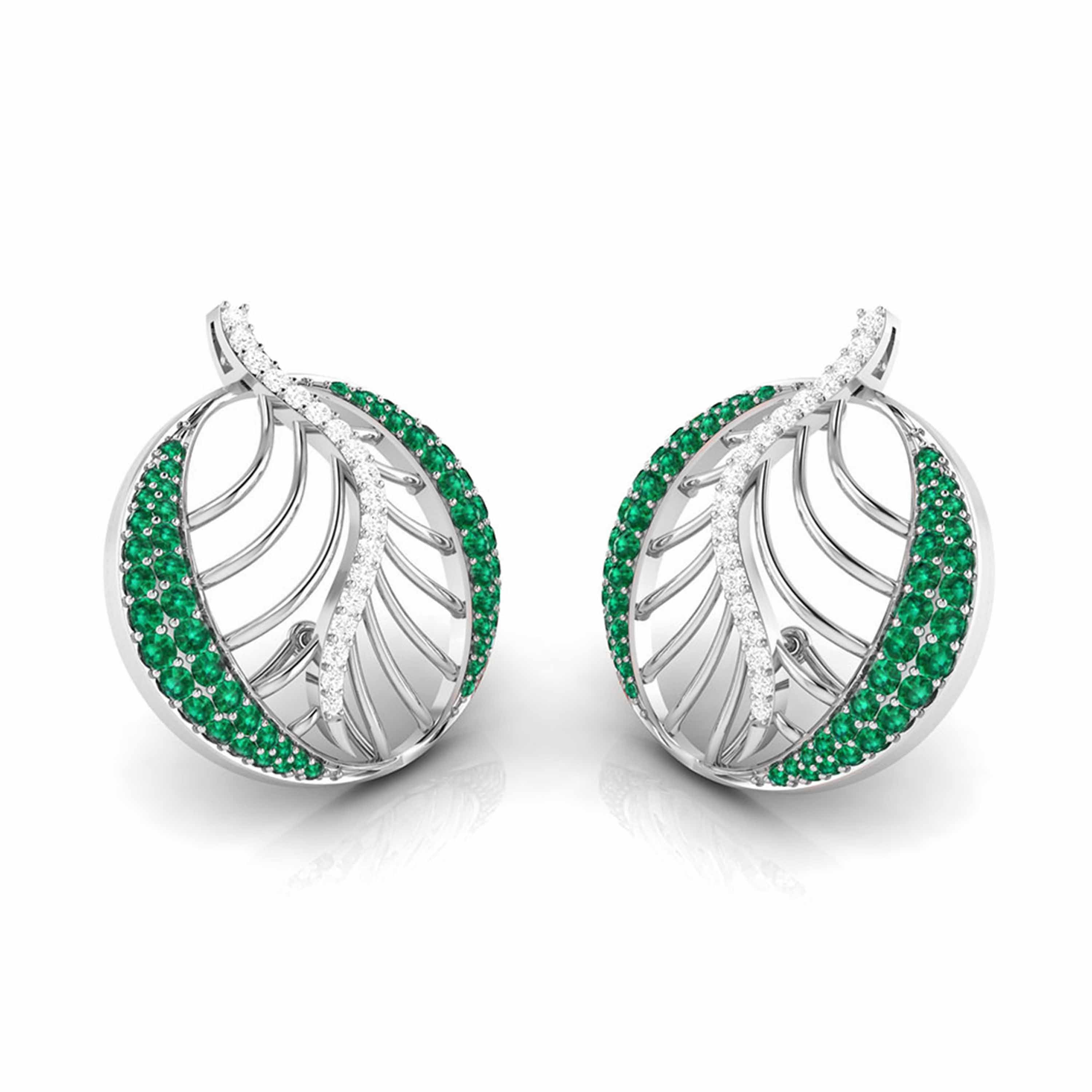 Platinum Diamond Earrings With Emerald for Women JL PT E NL8661   Jewelove.US