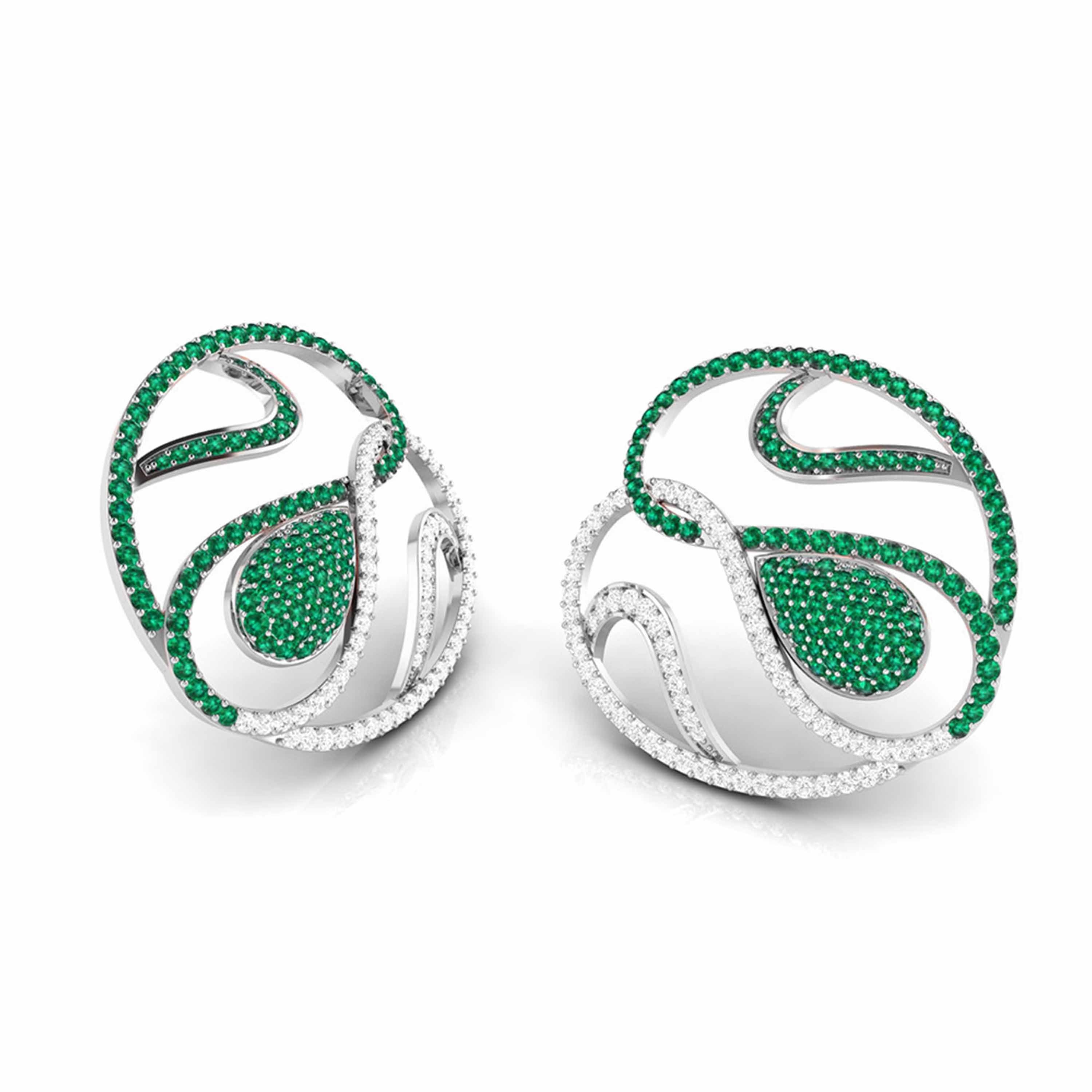 Designer Platinum Diamond Earrings With Emerald for Women JL PT E NL8662