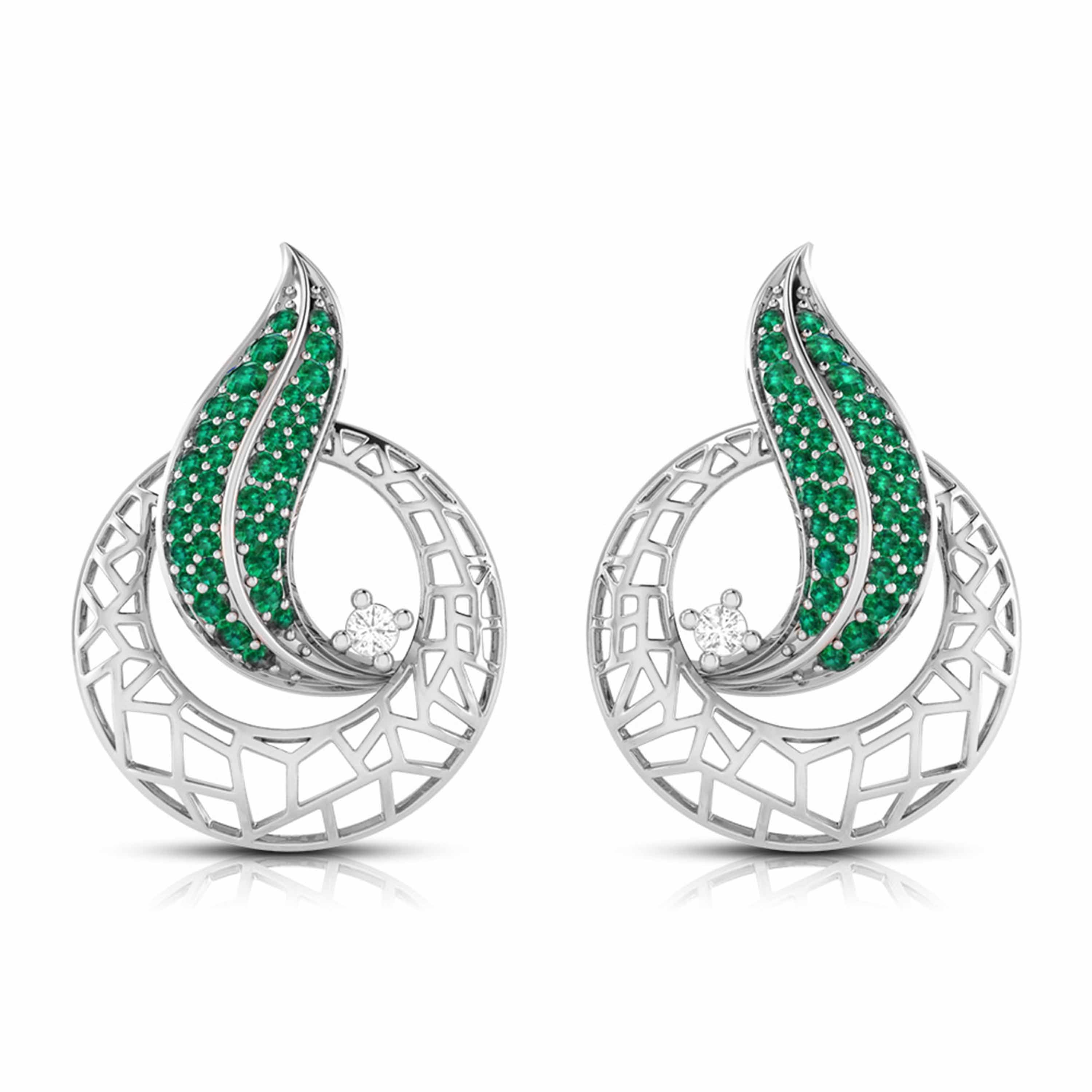 Designer Platinum Diamond Earrings With Emerald for Women JL PT E NL8676  Green Jewelove.US