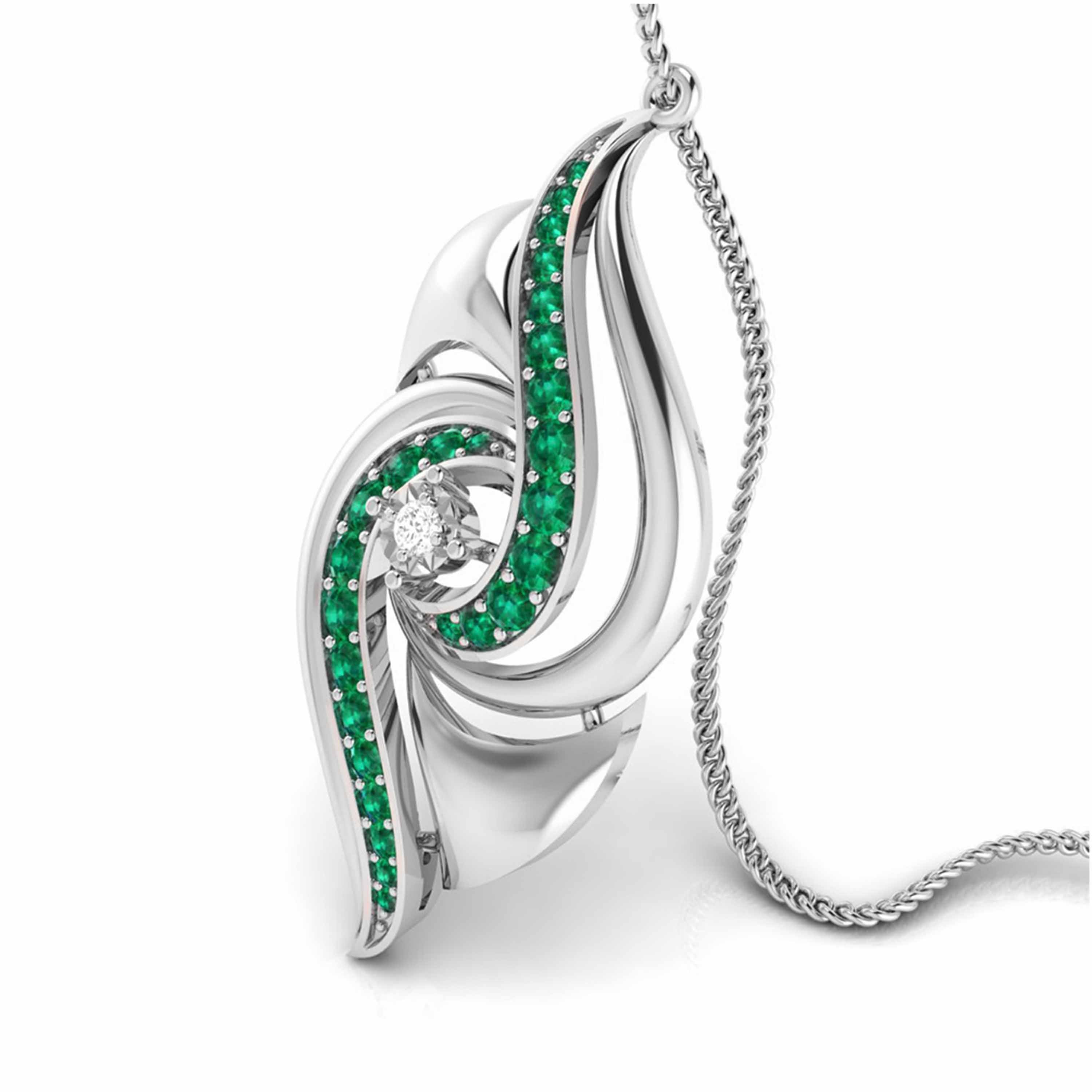 Platinum Diamond Pendant with Emerald for Women JL PT P NL8674
