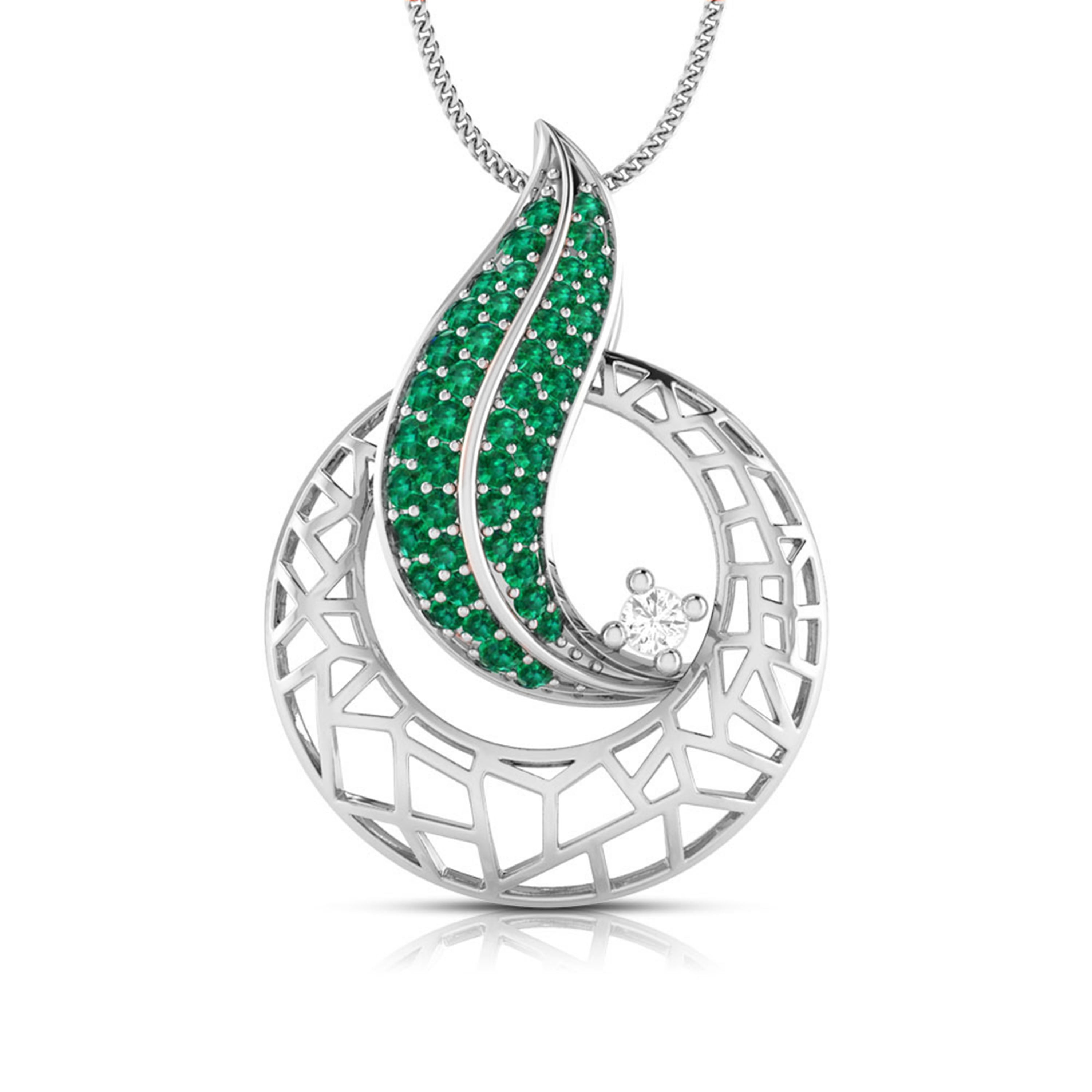 Platinum Diamond Pendant with Emerald for Women JL PT P NL8676  Green Jewelove.US