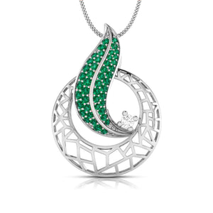 Platinum Diamond Pendant with Emerald for Women JL PT P NL8676