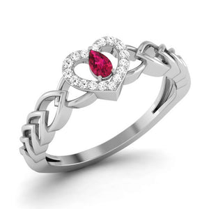 0.20cts. Pear Ruby Platinum Diamond Heart Ring JL PT R8156   Jewelove.US
