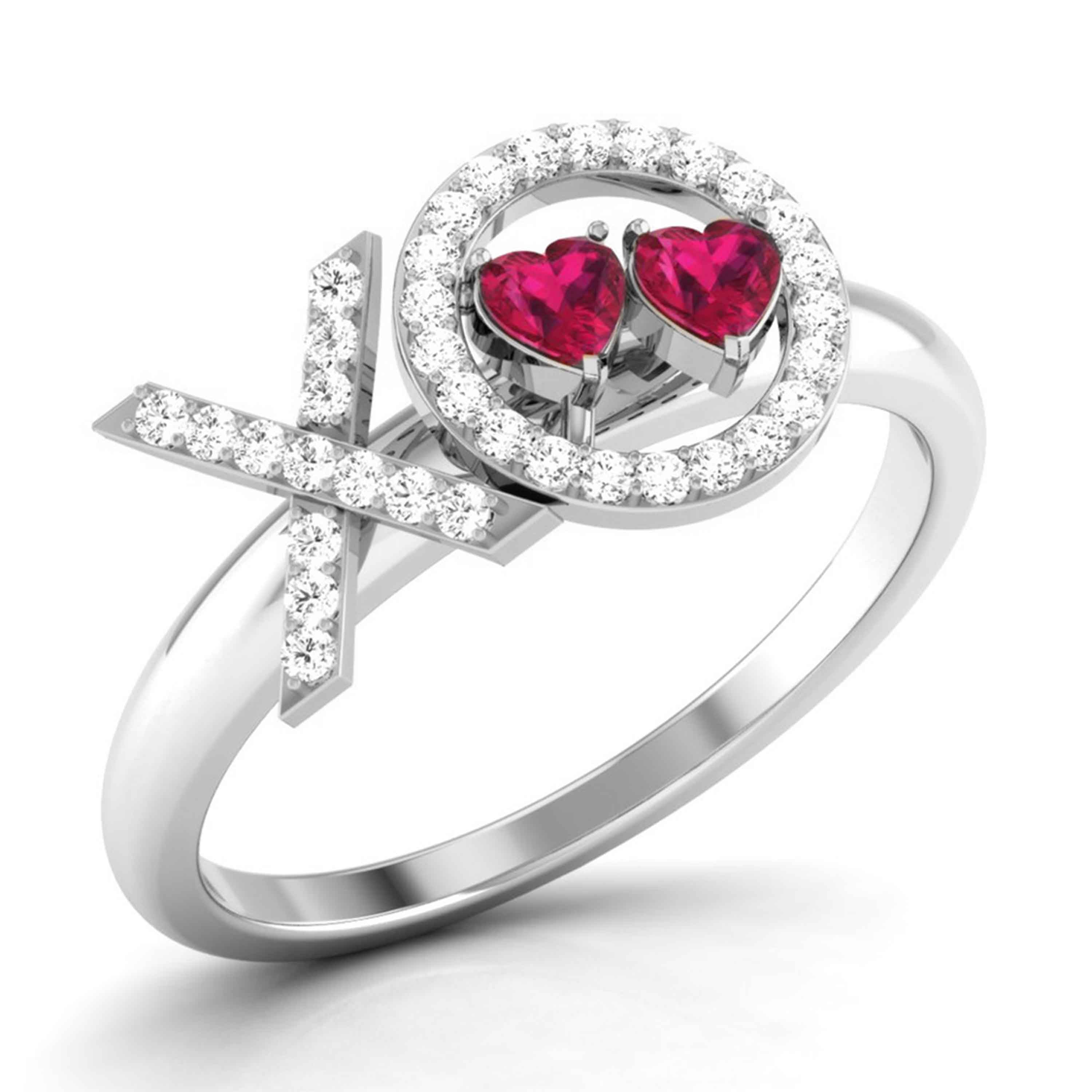 Double Heart Cut Ruby Platinum Diamond Ring for Women JL PT R8172   Jewelove.US