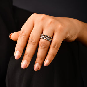 Japanese 3 Row Flexible Size Platinum Ring with Diamond Cut Balls JL PT 1019