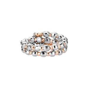 Japanese 2 Row Flexible Platinum Rose Gold Fusion Ring with Diamond Cutting JL PT 1021