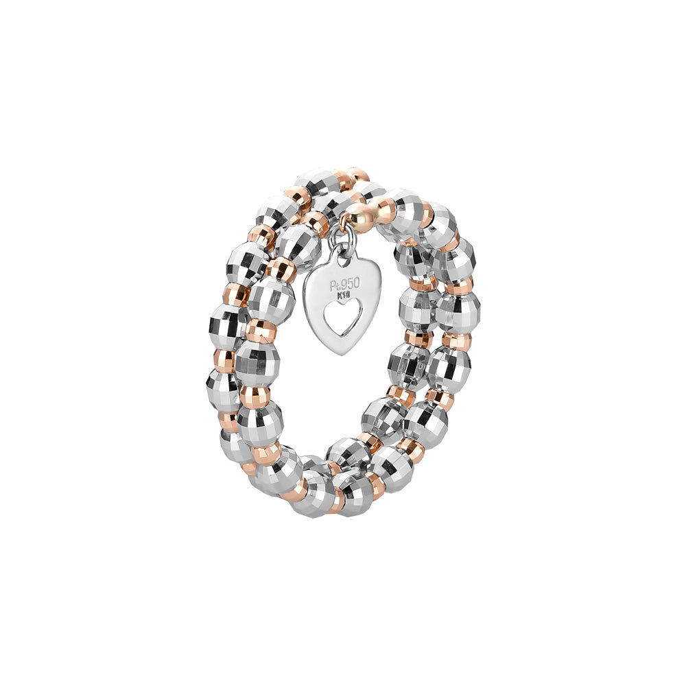 Japanese 2 Row Flexible Platinum Rose Gold Fusion Ring with Diamond Cutting JL PT 1021