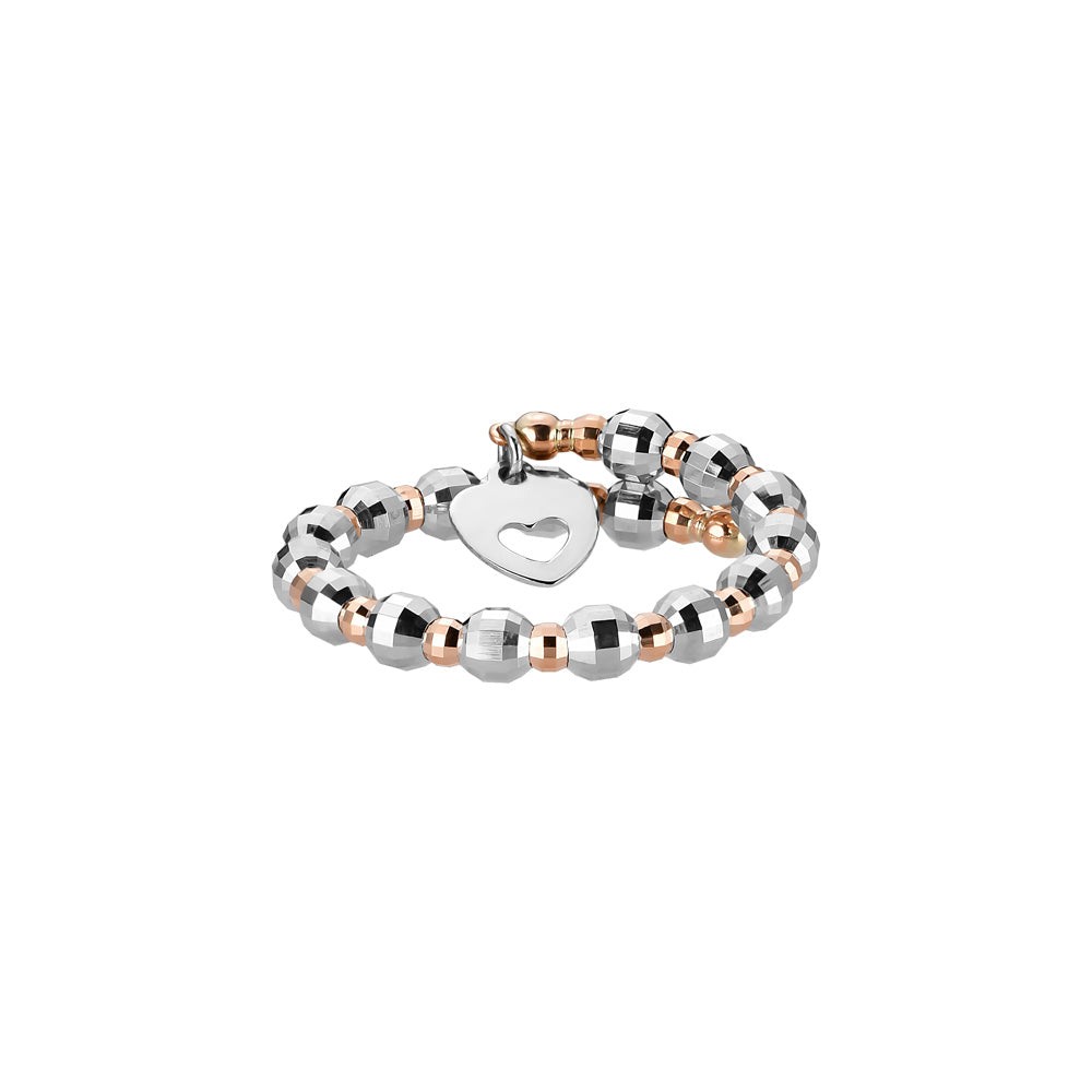 Japanese Flexible Platinum & 18K Rose Gold Ring with Diamond Cut Balls JL PT 1072