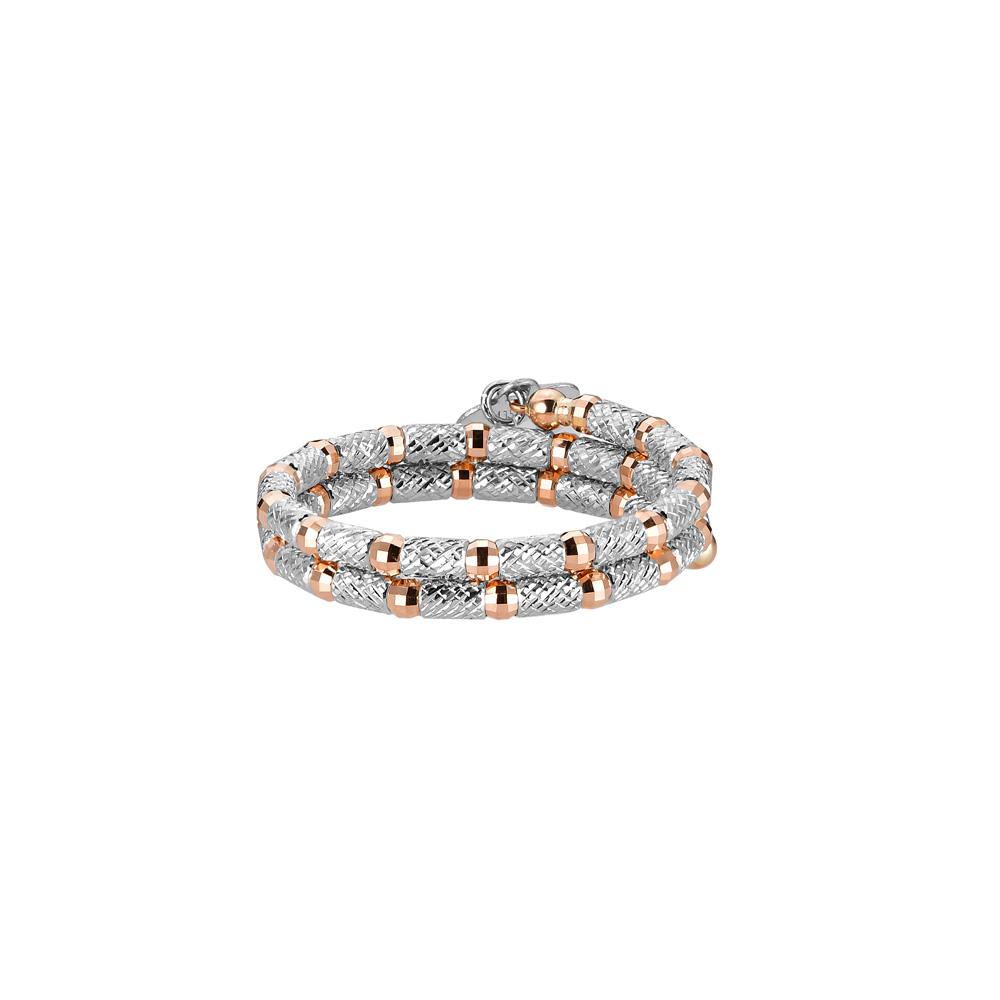 Flexible 2-row Platinum & Rose Gold Ring with Diamond Cut Balls JL PT 721