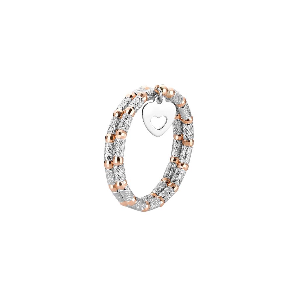 Flexible 2-row Platinum & Rose Gold Ring with Diamond Cut Balls JL PT 721