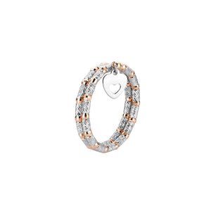 Flexible 2-row Platinum & Rose Gold Ring with Diamond Cut Balls JL PT 721