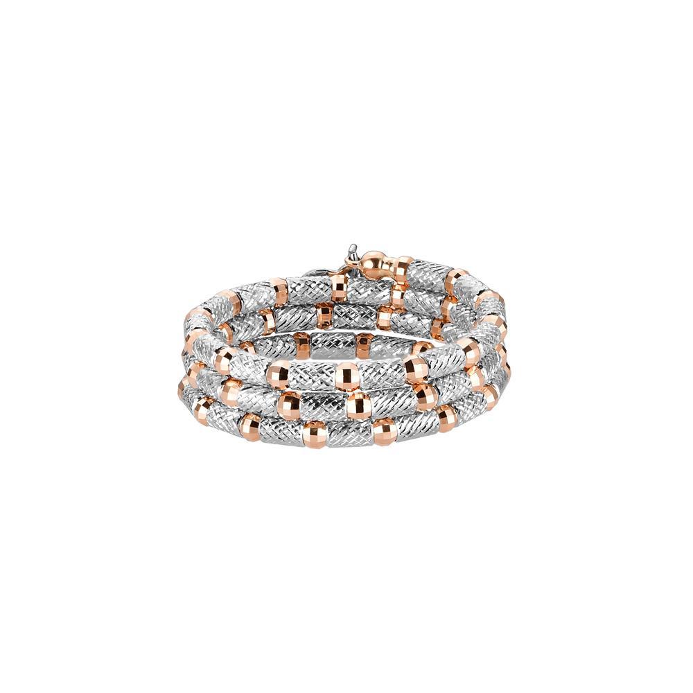 Flexible 3-row Platinum & Rose Gold Ring with Diamond Cut Balls JL PT 722   Jewelove.US