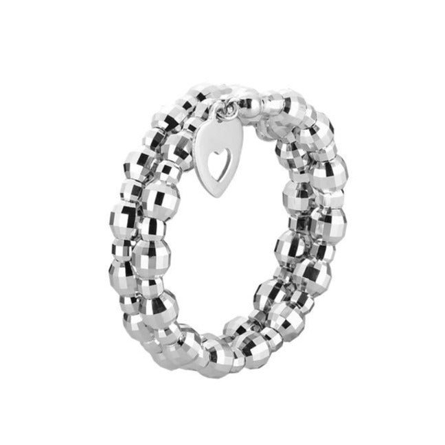 Japanese 2 Row Flexible Size Platinum Ring with Diamond Cut Balls JL PT 1020   Jewelove