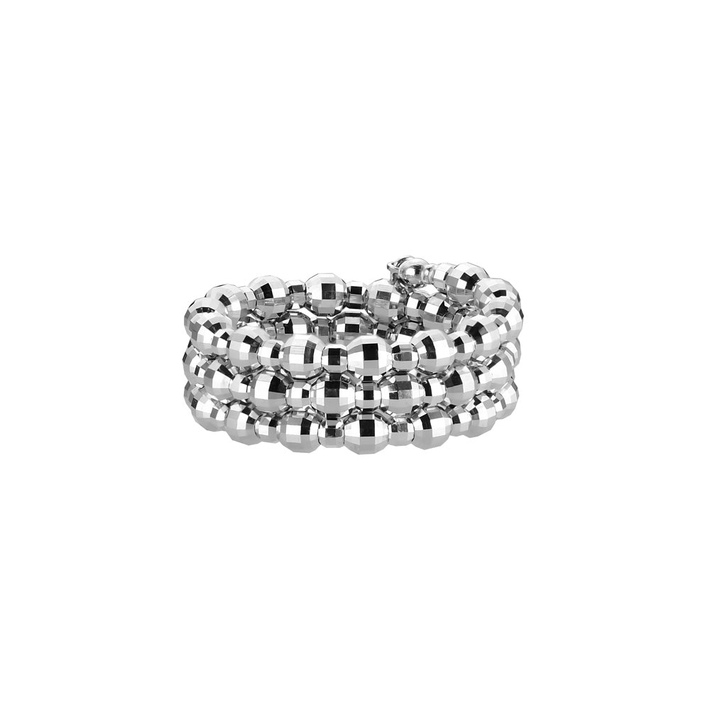 Japanese 3 Row Flexible Size Platinum Ring with Diamond Cut Balls JL PT 1019