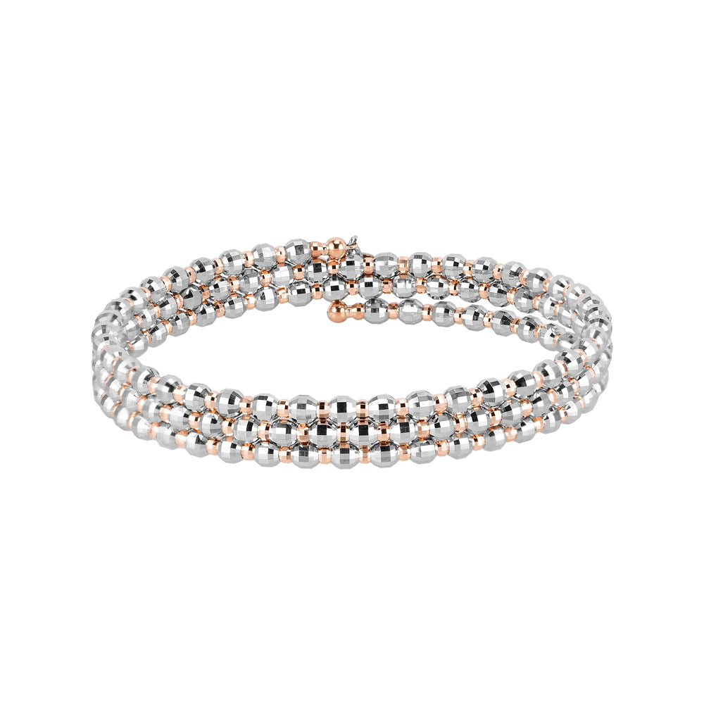 Japanese 3-row Platinum & Rose Gold Bracelet for Women with Diamond Cut Balls JL PTB 768