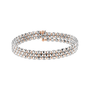 Japanese 3-row Platinum & Rose Gold Bracelet for Women with Diamond Cut Balls JL PTB 768