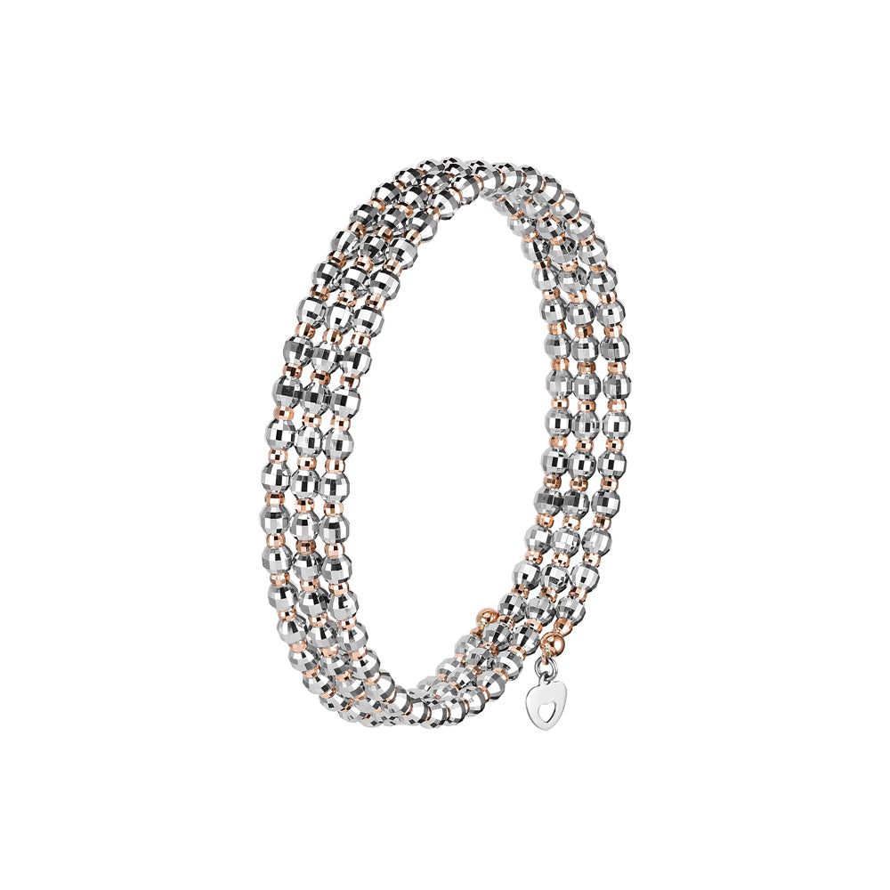 Japanese 3-row Platinum & Rose Gold Bracelet for Women with Diamond Cut Balls JL PTB 768