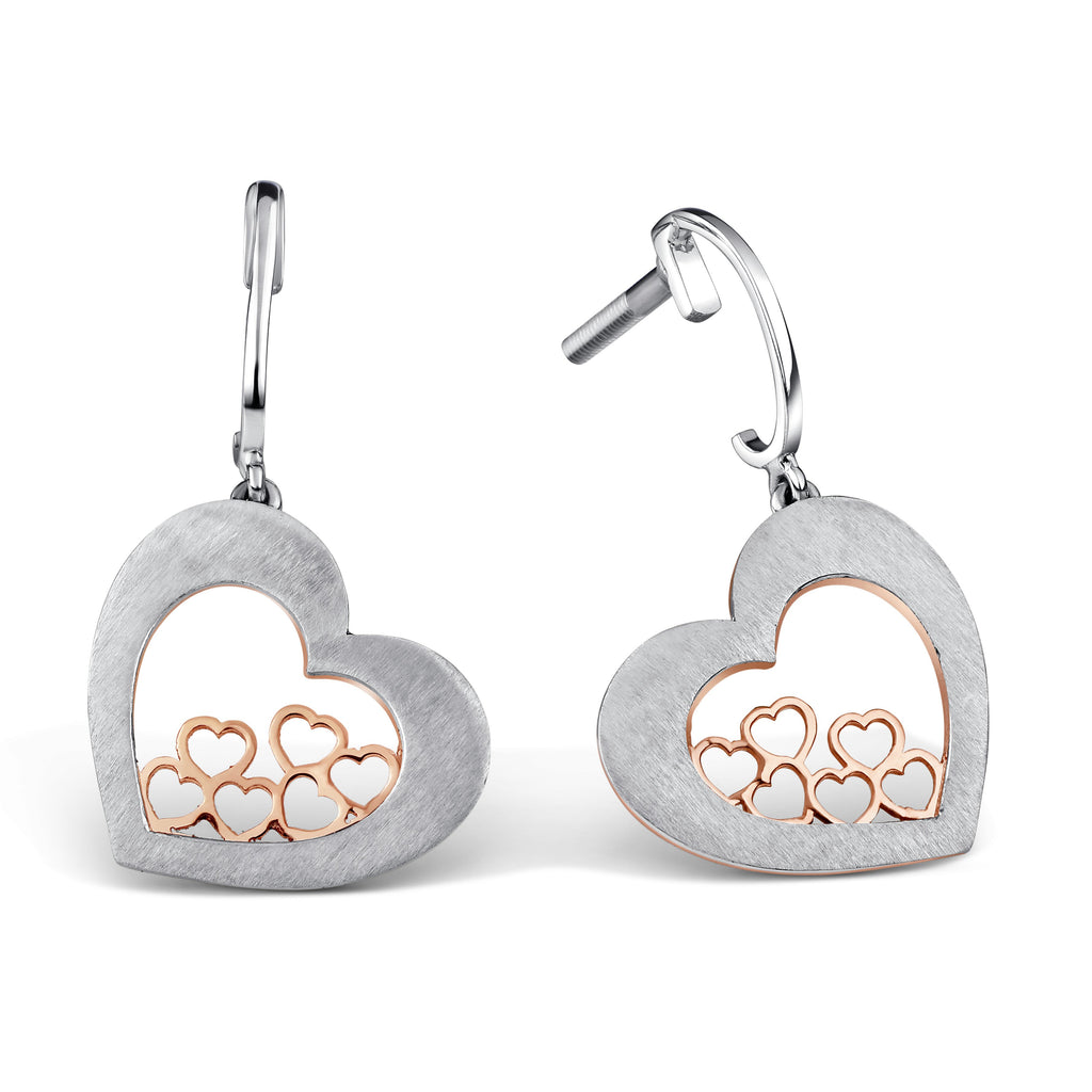 Designer Bouquet of Hearts Platinum & Rose Gold Earrings JL PT E 215   Jewelove™