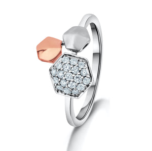 Hats off to Women | Hexagonal Platinum & Rose Gold Ring for Women with Diamonds JL PT 987