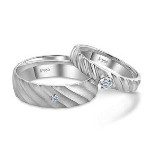 Two to Triumph Designer Matte Finish Platinum Couple Rings with Single Diamonds JL PT 956