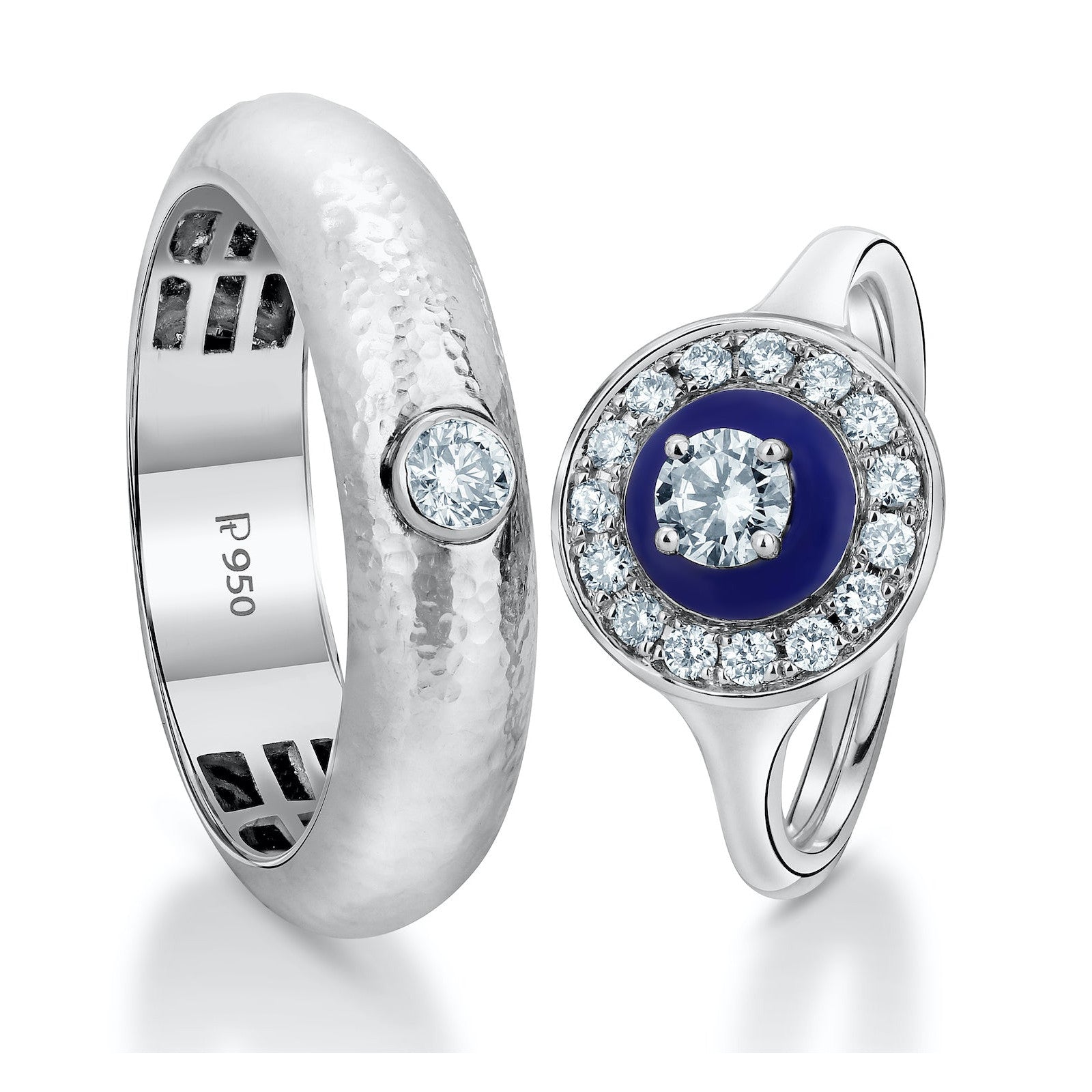Designer Platinum Love Bands with Diamonds - Blue Enamel in Women's ring JL PT 991   Jewelove.US