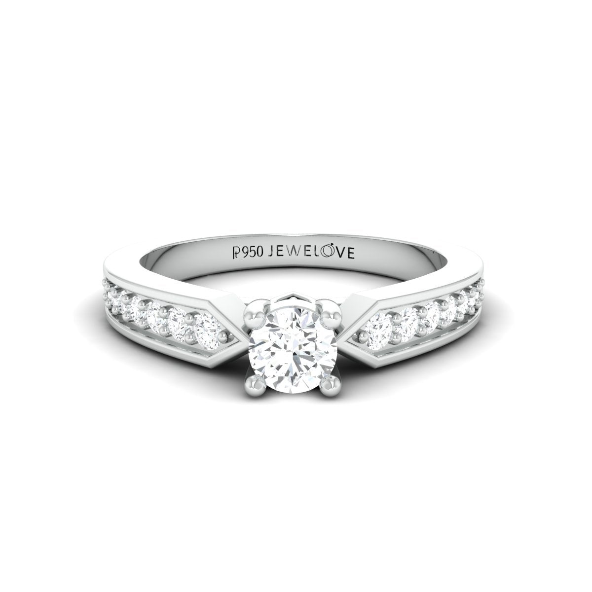 Designer Platinum Solitaire Ring with Diamond Accents JL PT 672