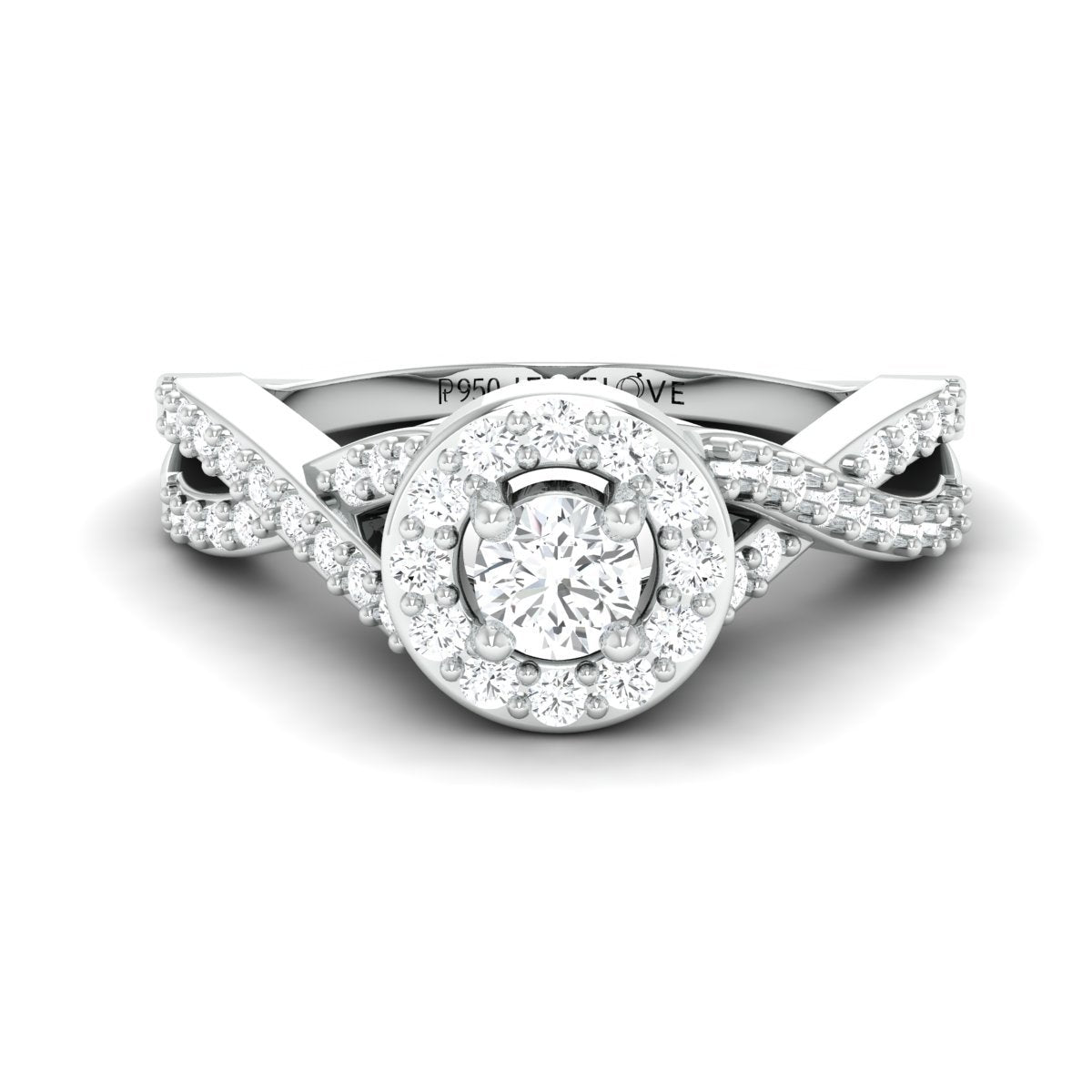 Customised 20-pointer Designer Platinum Solitaire Ring with Halo & Designer Shank JL PT 677-A