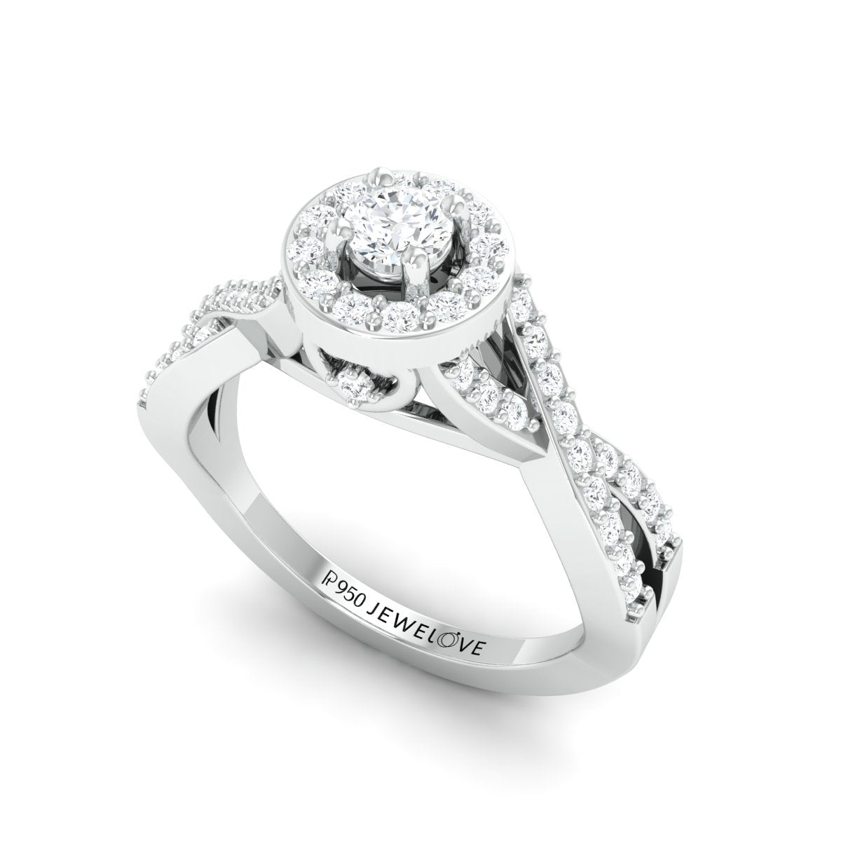 Customised 20-pointer Designer Platinum Solitaire Ring with Halo & Designer Shank JL PT 677-A