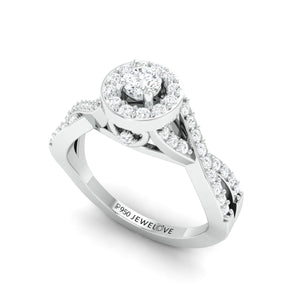 Customised 20-pointer Designer Platinum Solitaire Ring with Halo & Designer Shank JL PT 677-A