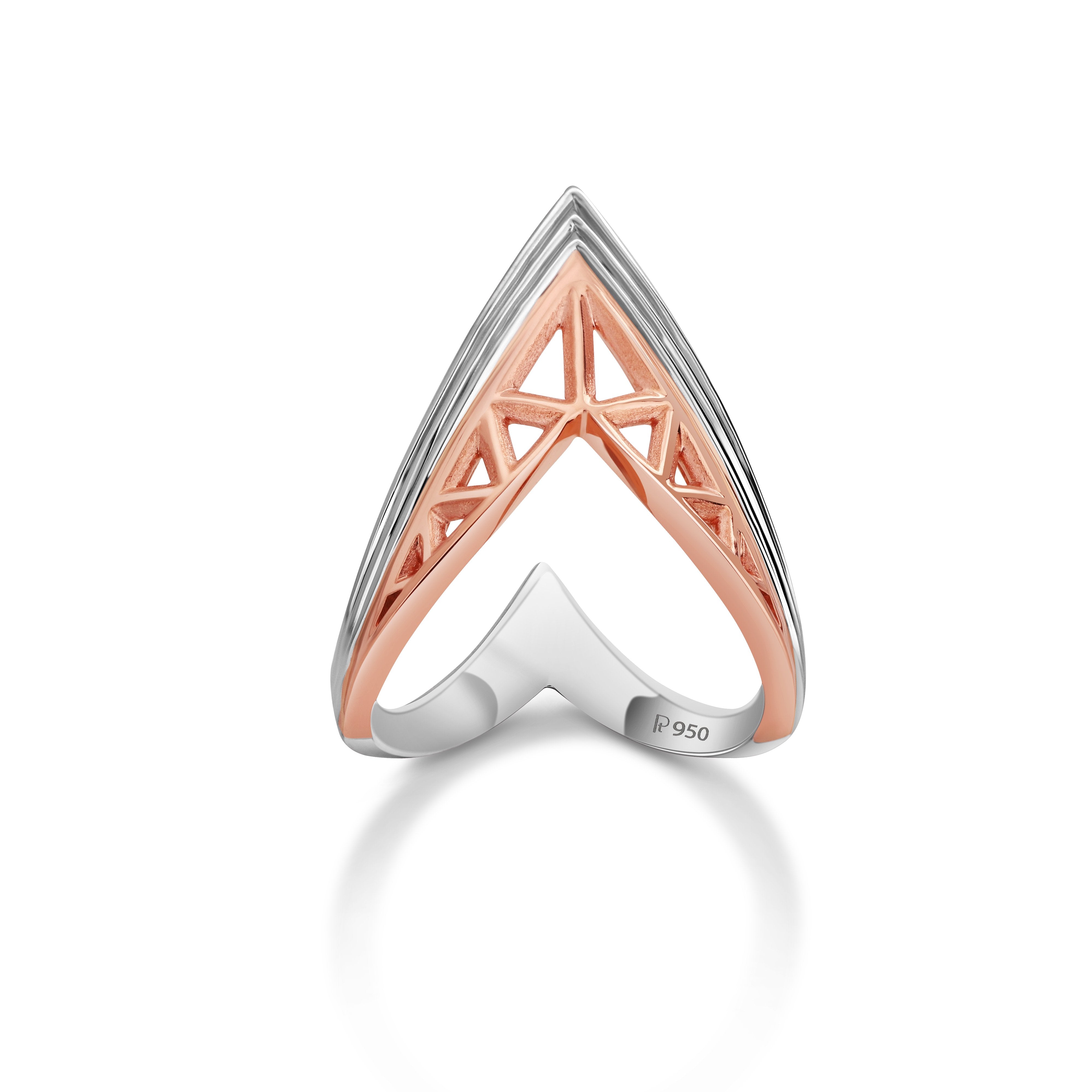 Designer V -shape Platinum & Rose Gold Cocktail Ring for Women JL PT 967   Jewelove.US